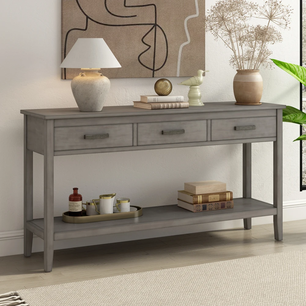 Console Table Sideboard 3-Drawer Storage Cabinet With 1 Shelf Entrance Table For Entryway Hallway Living Room Desk