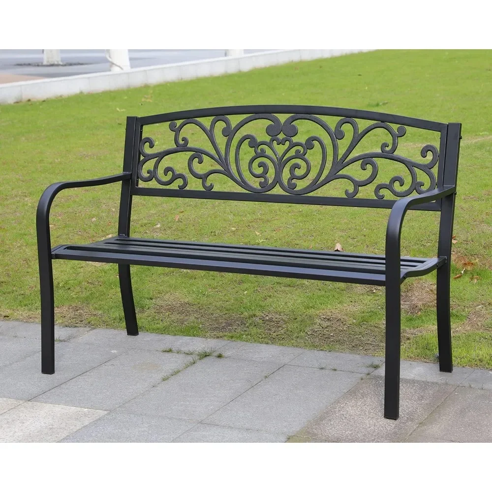 Garden chairs, powder coated steel outdoor 50 inch terrace benches, outdoor garden chairs for porch, park, and backyard use