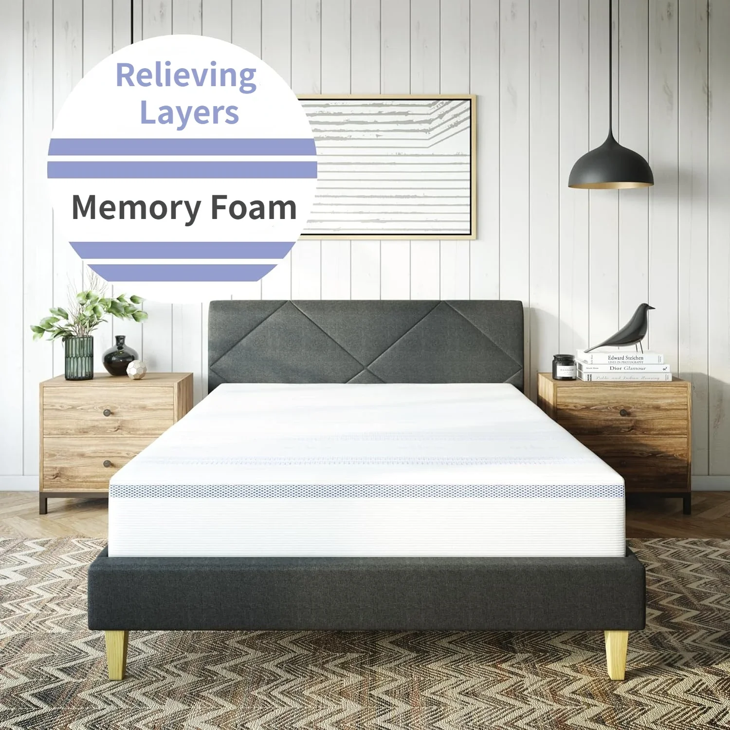 Gel Memory Foam Mattress, 12-Inch CertiPUR-US Certified Bed-in-a-Box, Cool Sleep & Pressure Relief, Relieving Layers